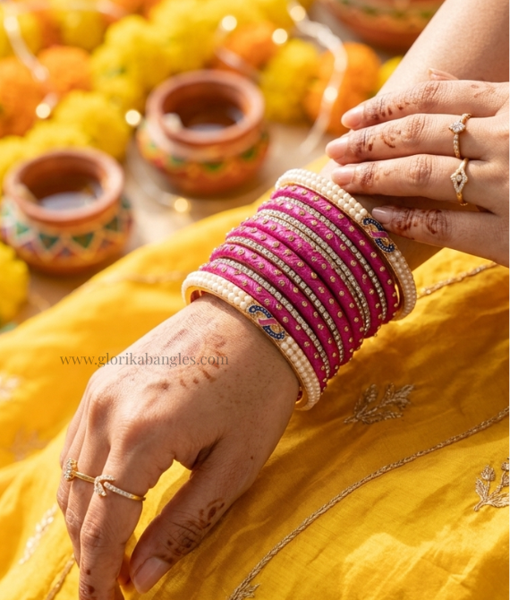 Royal Pink Pearl AD Bangle Set